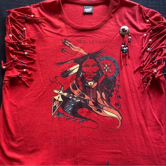 VTG Screen Stars Best Black Label Native American beaded Fringe Tee Shirt. XL - Picture 11 of 16